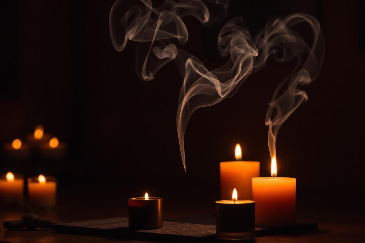 Velas contemplativas con humo de incienso para meditación